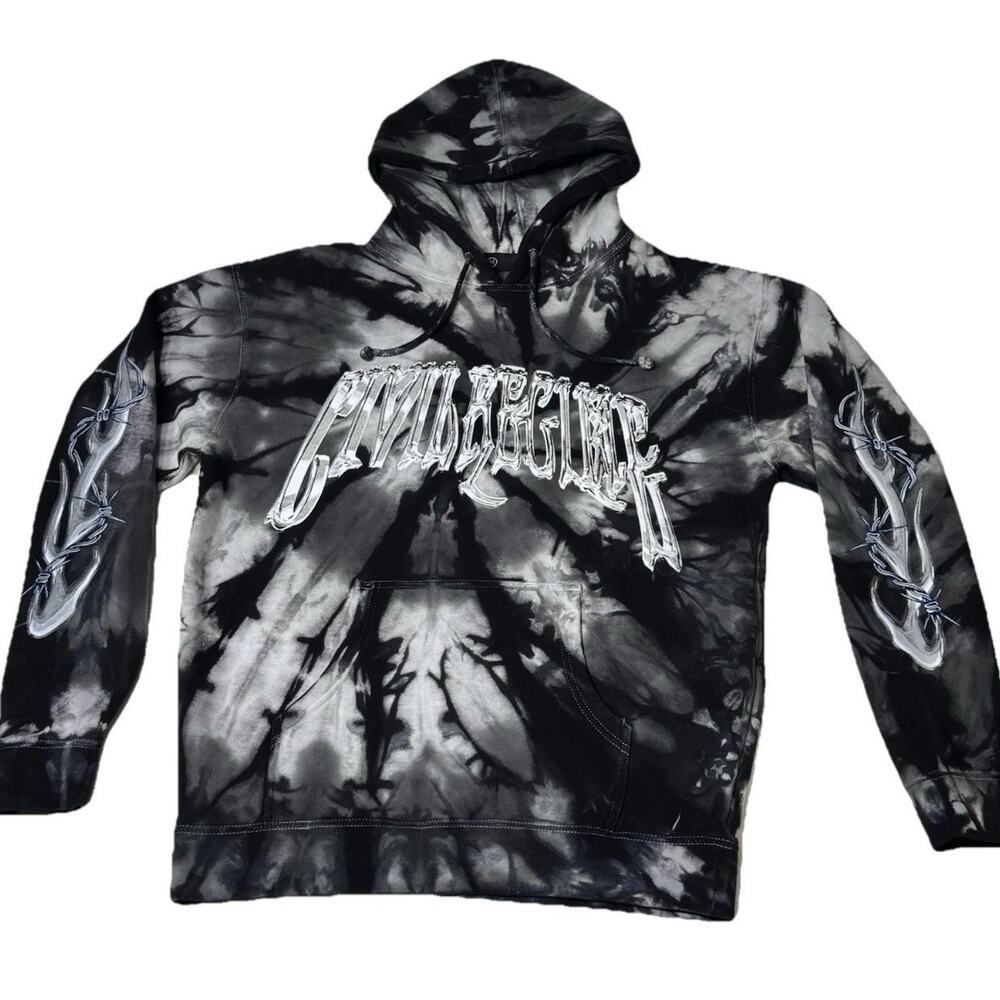 Civil Regime Tie Dye Hoodie Black Gray Graphic Logo Pullover Mens M